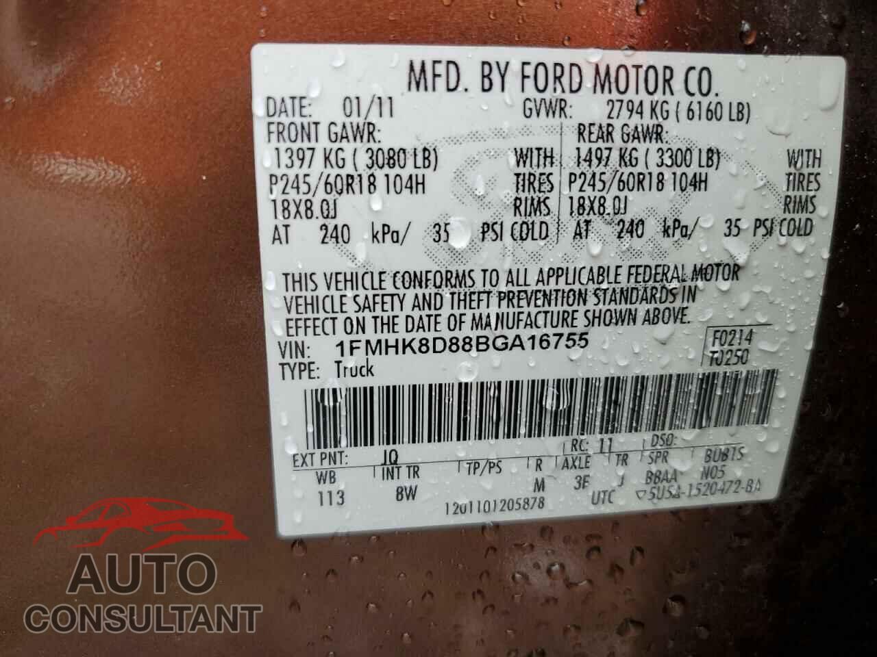 FORD EXPLORER 2011 - 1FMHK8D88BGA16755