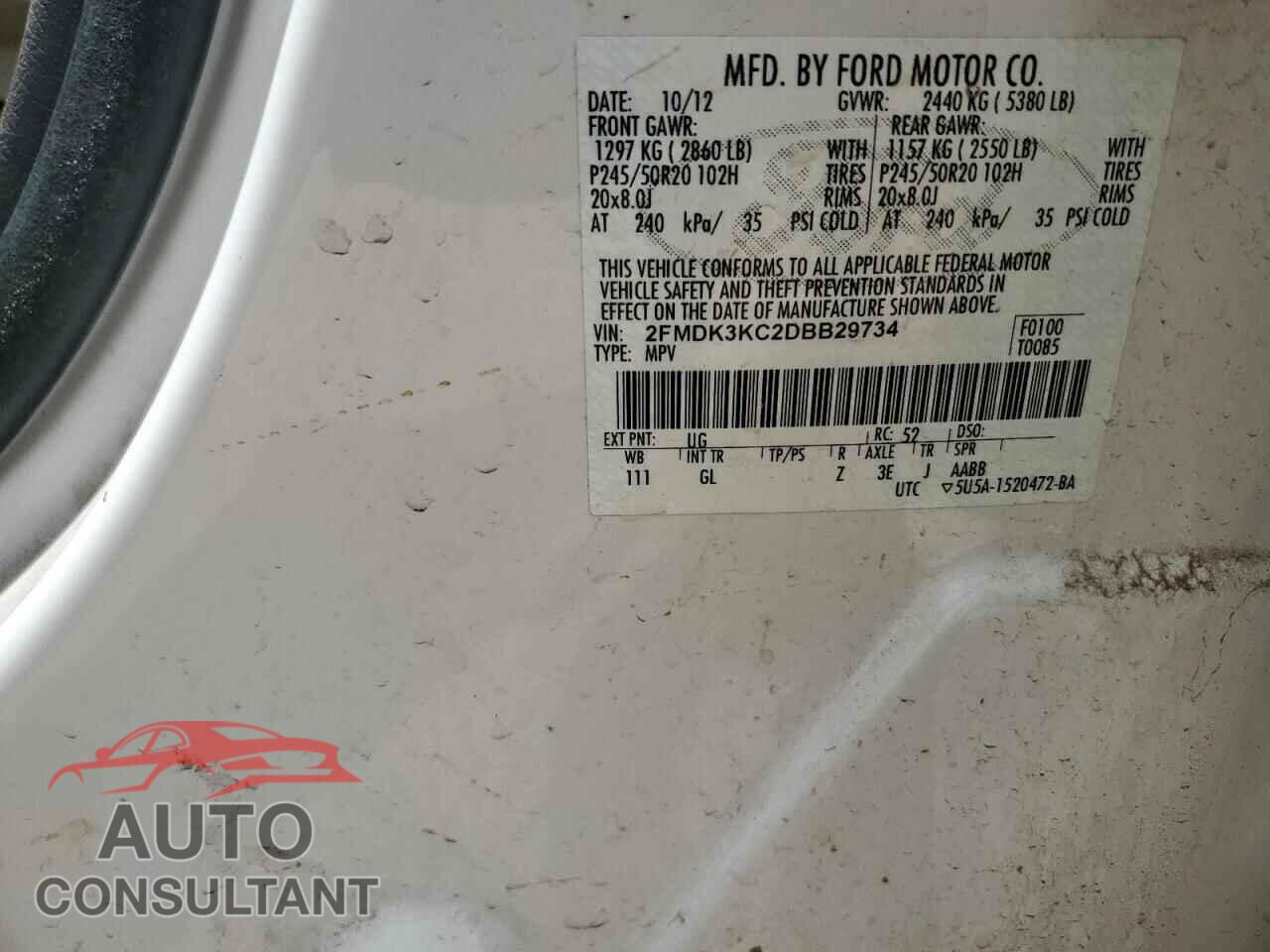 FORD EDGE 2013 - 2FMDK3KC2DBB29734