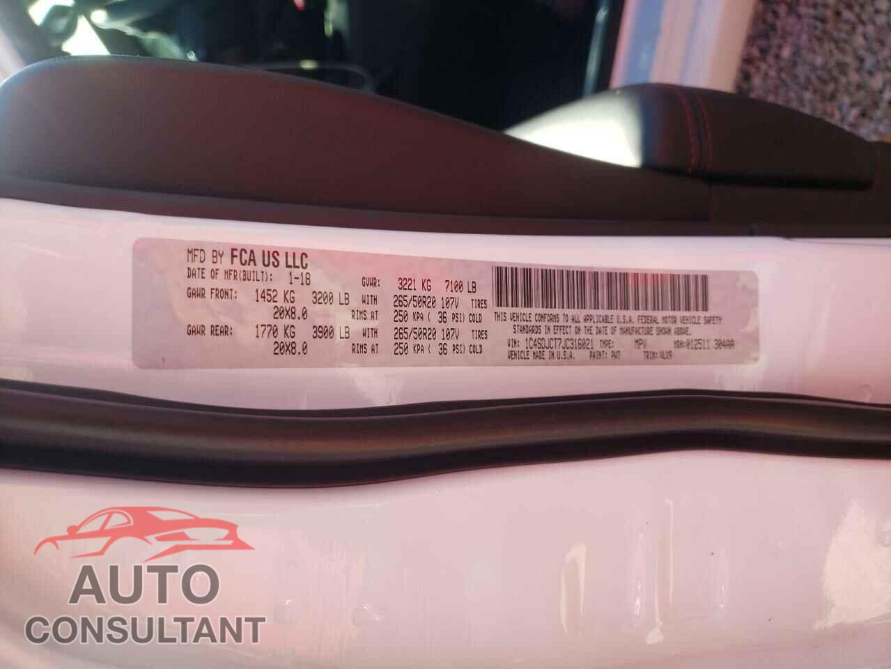 DODGE DURANGO 2018 - 1C4SDJCT7JC316021
