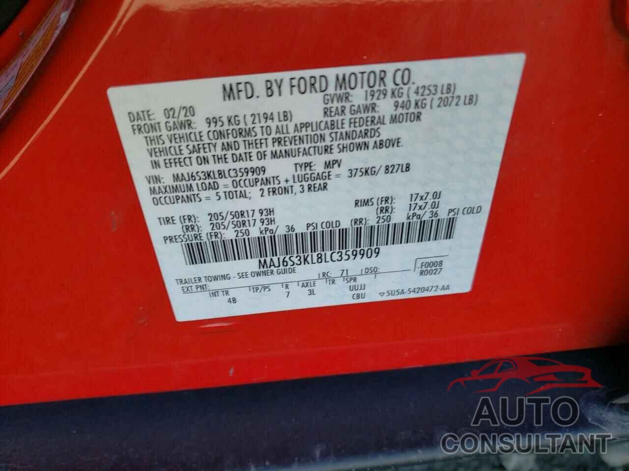 FORD ALL OTHER 2020 - MAJ6S3KL8LC359909