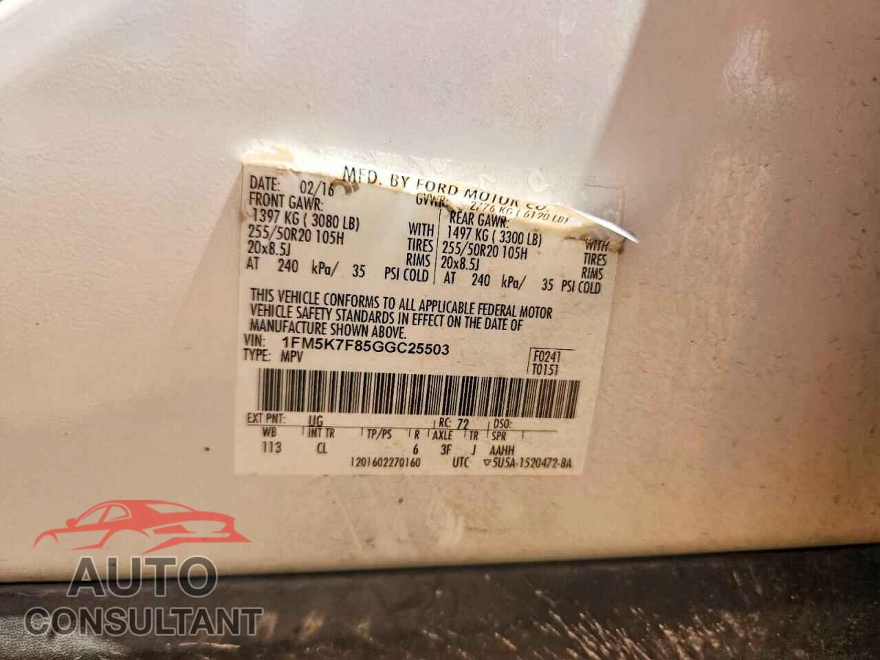 FORD EXPLORER 2016 - 1FM5K7F85GGC25503