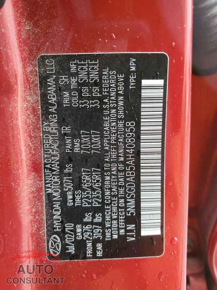 HYUNDAI SANTA FE 2010 - 5NMSGDAB5AH408958
