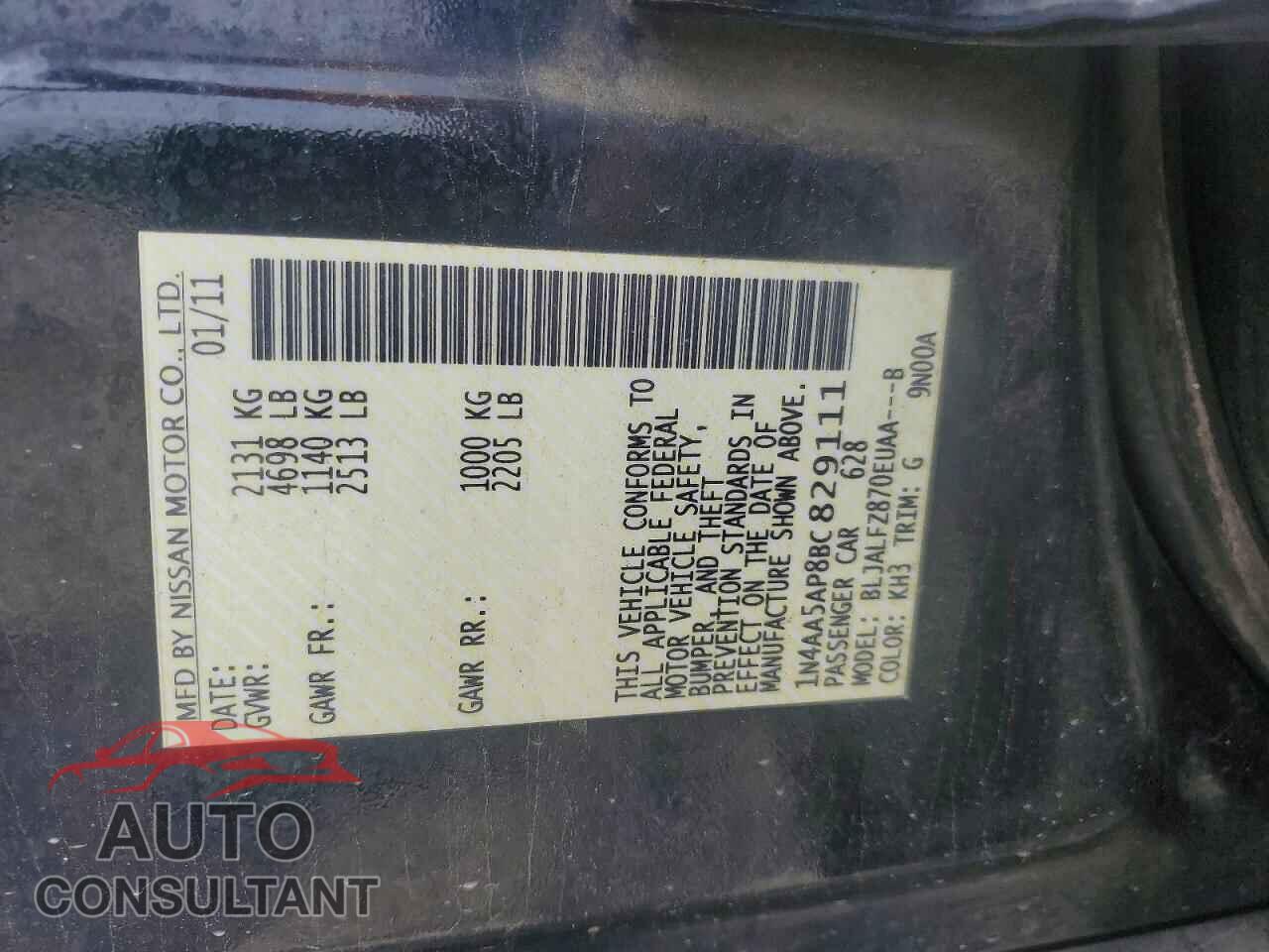 NISSAN MAXIMA 2011 - 1N4AA5AP8BC829111