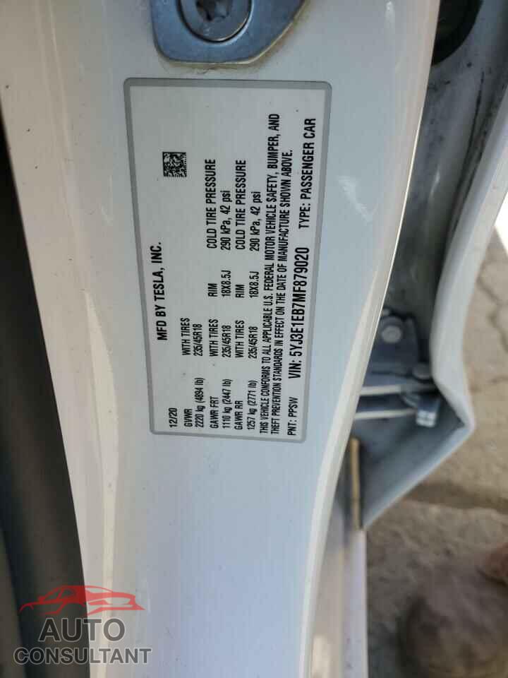 TESLA MODEL 3 2021 - 5YJ3E1EB7MF879020