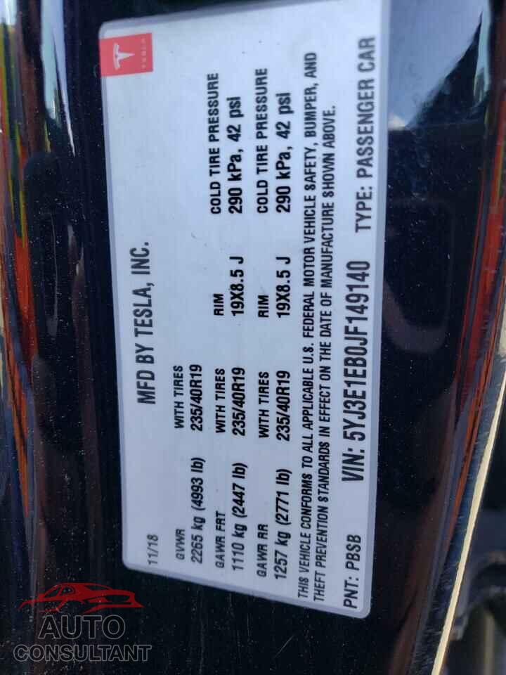 TESLA MODEL 3 2018 - 5YJ3E1EB0JF149140