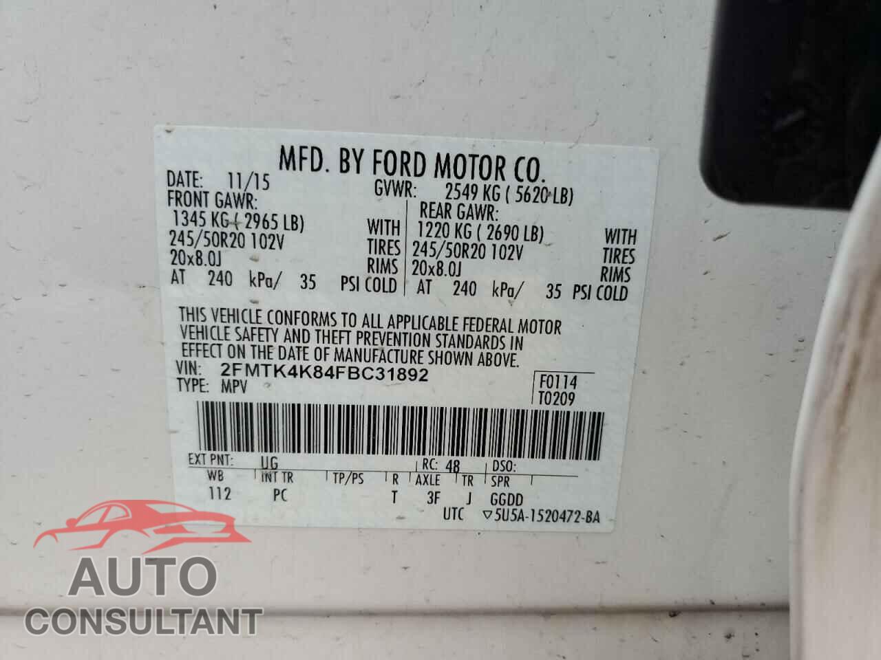 FORD EDGE 2015 - 2FMTK4K84FBC31892