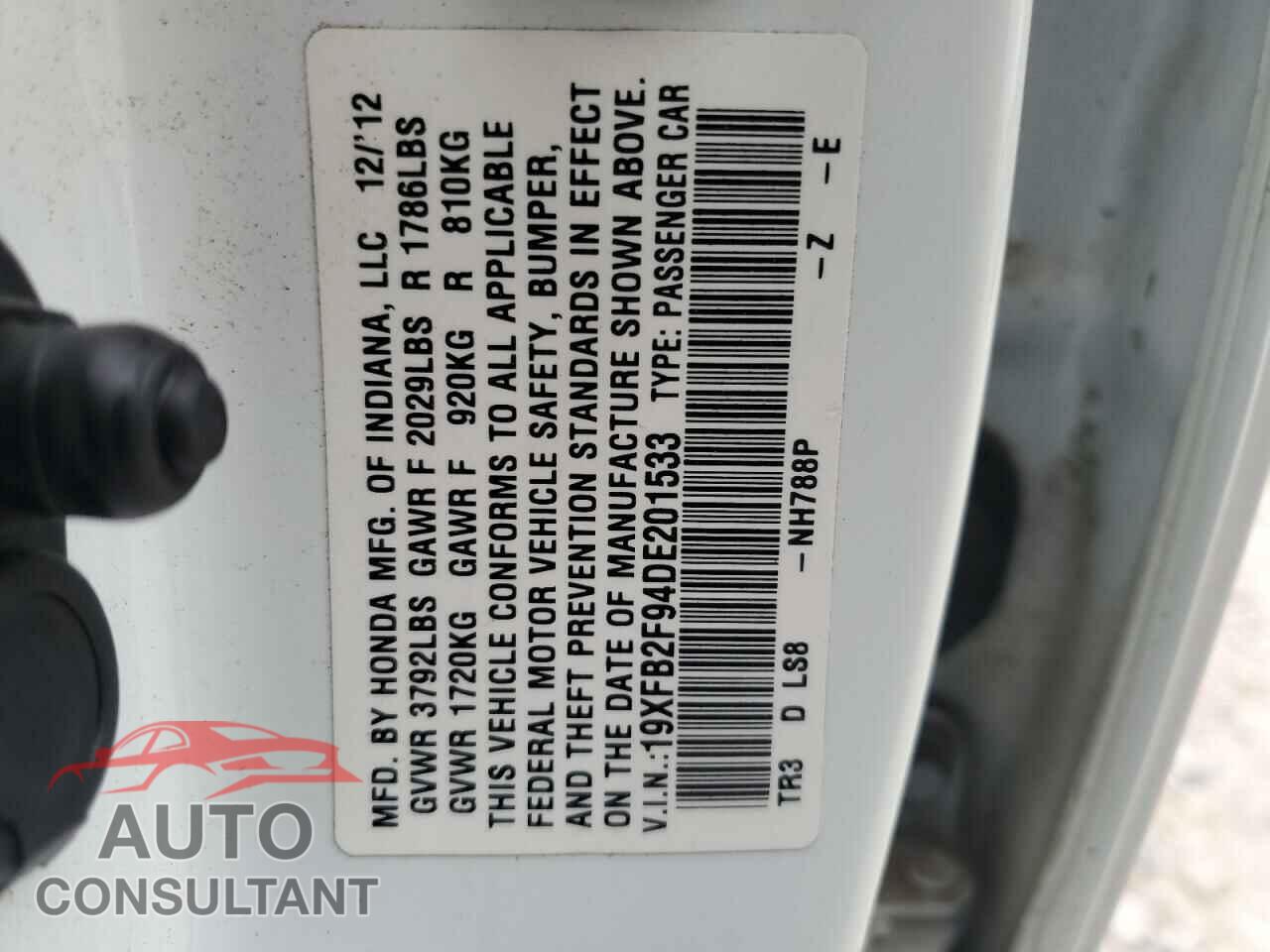 HONDA CIVIC 2013 - 19XFB2F94DE201533