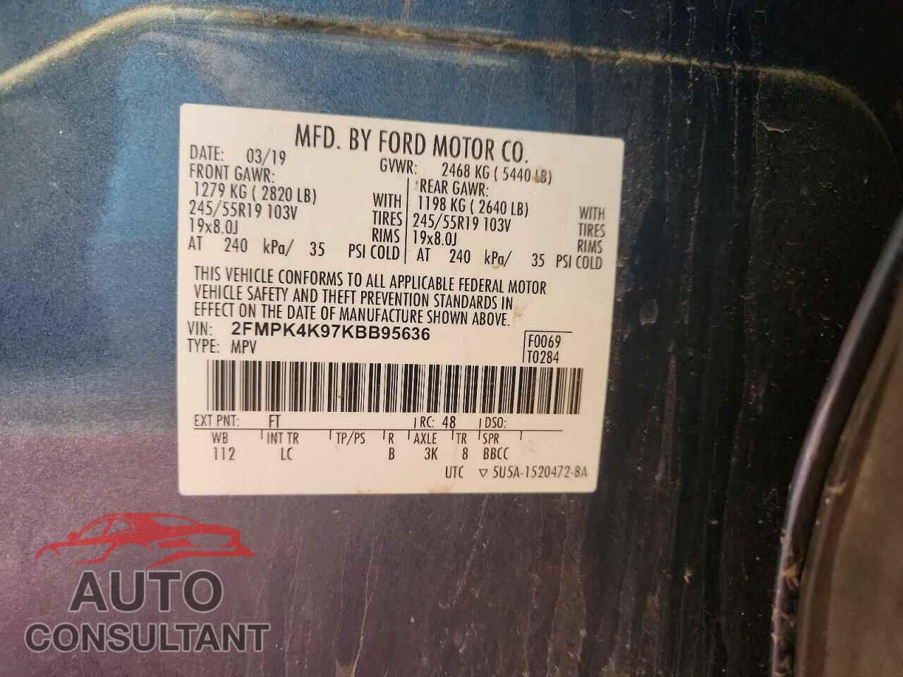 FORD EDGE 2019 - 2FMPK4K97KBB95636