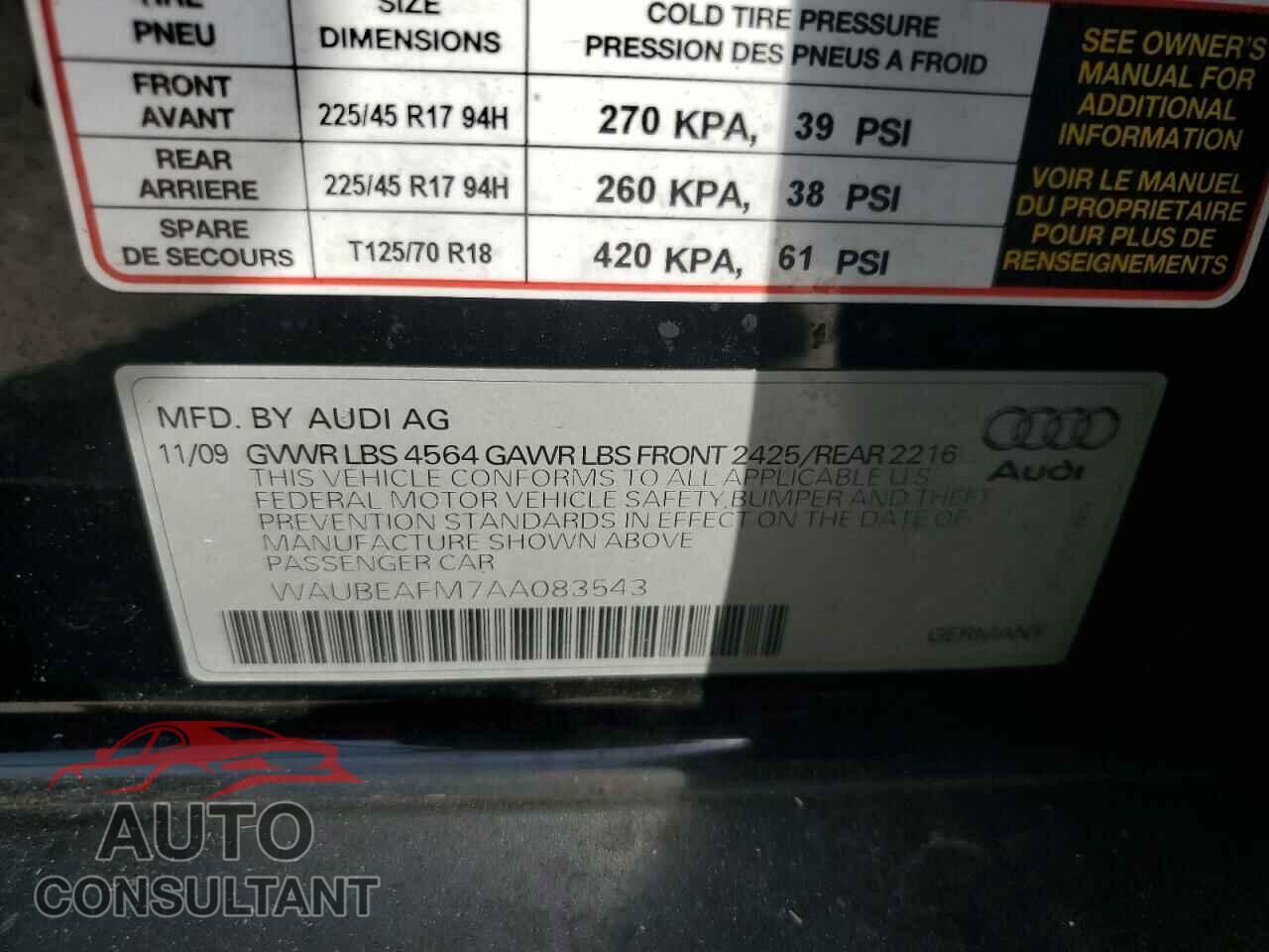 AUDI A3 2010 - WAUBEAFM7AA083543