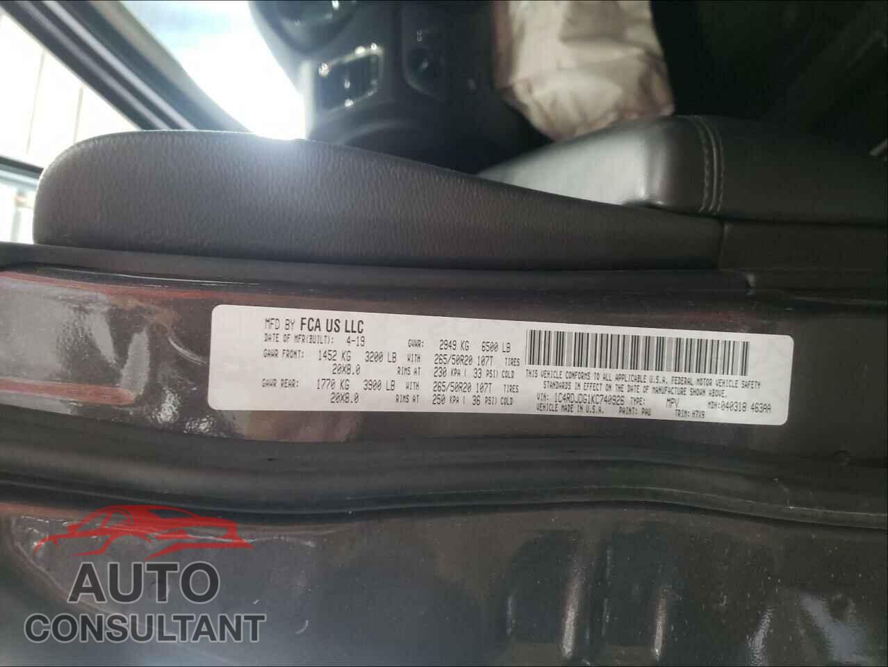 DODGE DURANGO 2019 - 1C4RDJDG1KC740926