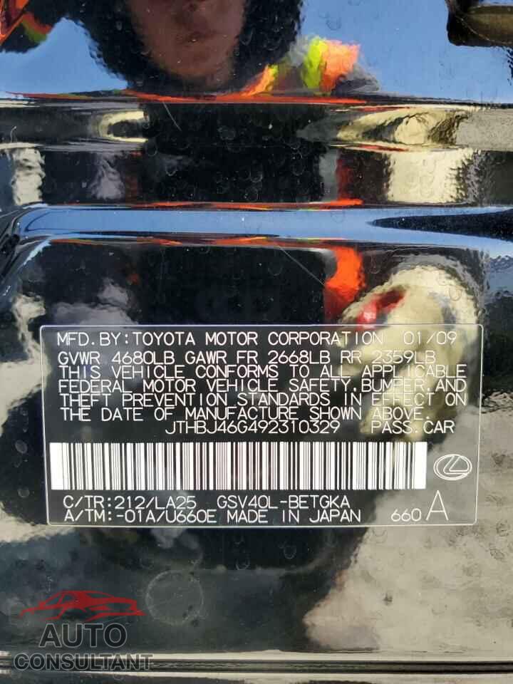 LEXUS ES350 2009 - JTHBJ46G492310329