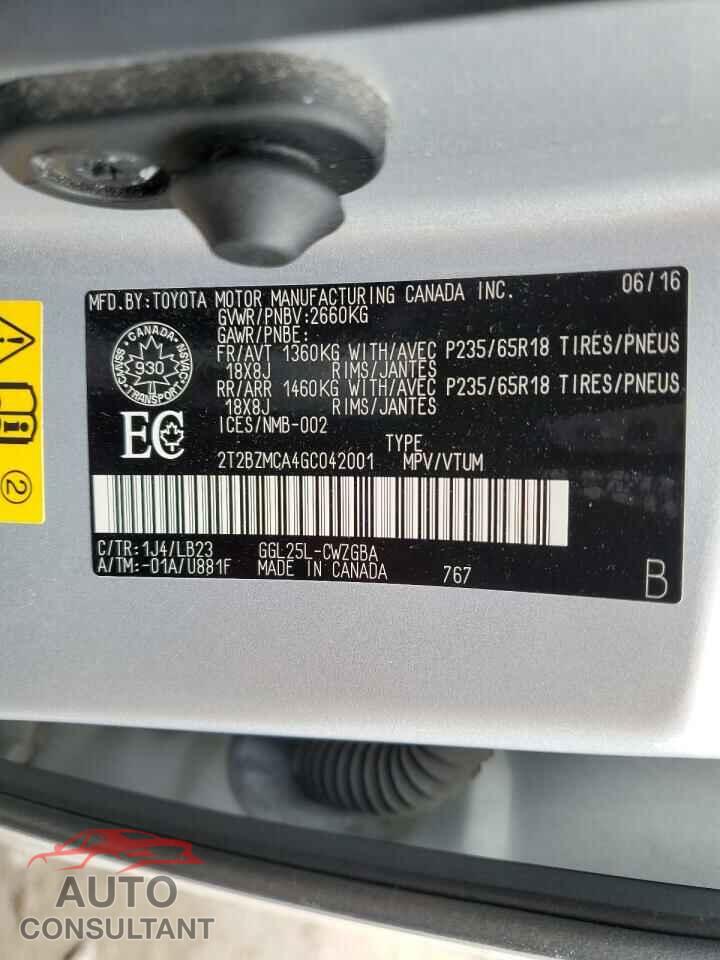 LEXUS RX350 2016 - 2T2BZMCA4GC042001