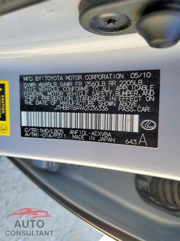 LEXUS HS 2010 - JTHBB1BA9A2036336