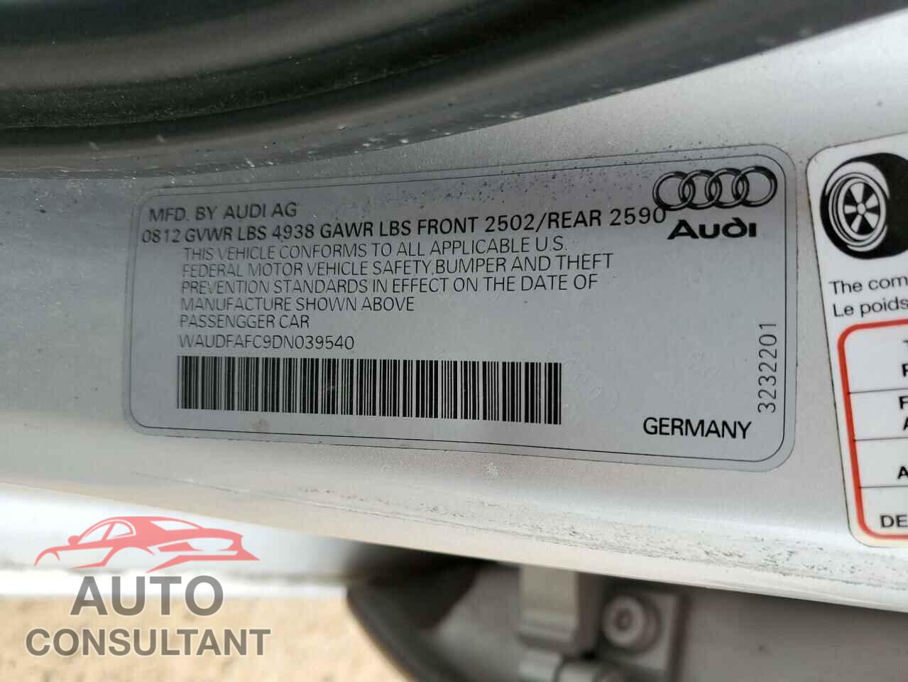 AUDI A6 2013 - WAUDFAFC9DN039540