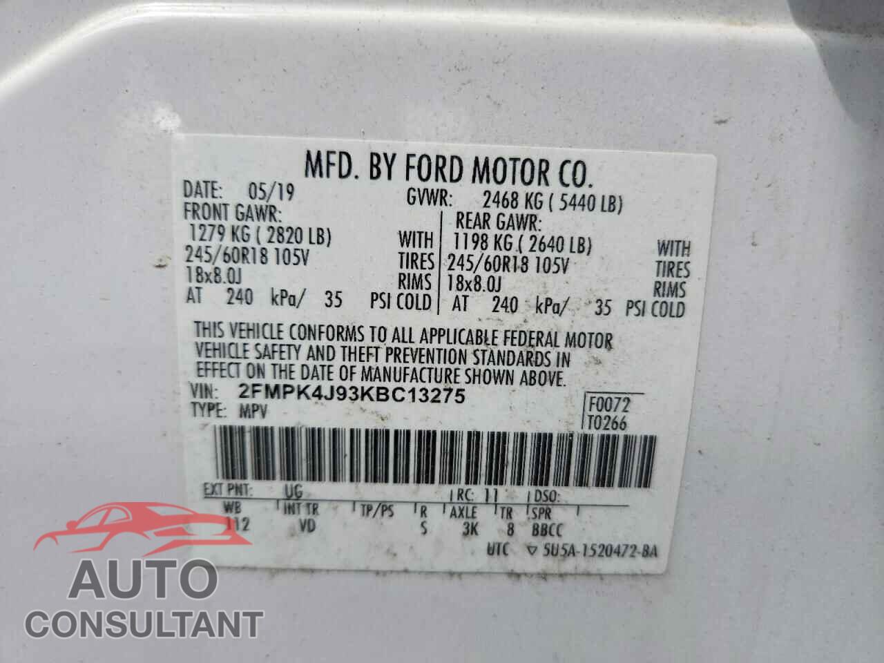 FORD EDGE 2019 - 2FMPK4J93KBC13275