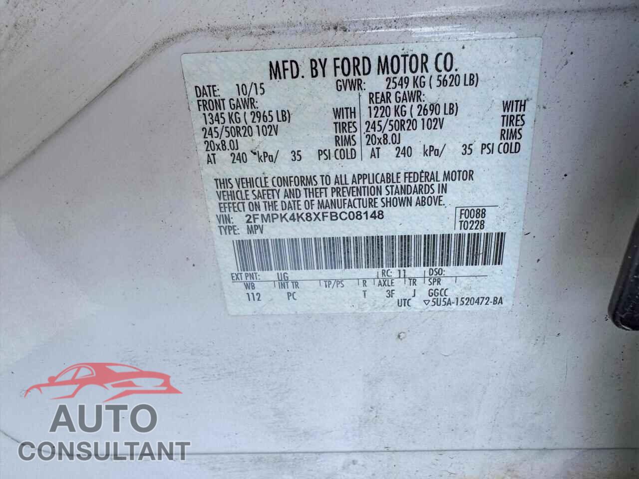 FORD EDGE 2015 - 2FMPK4K8XFBC08148