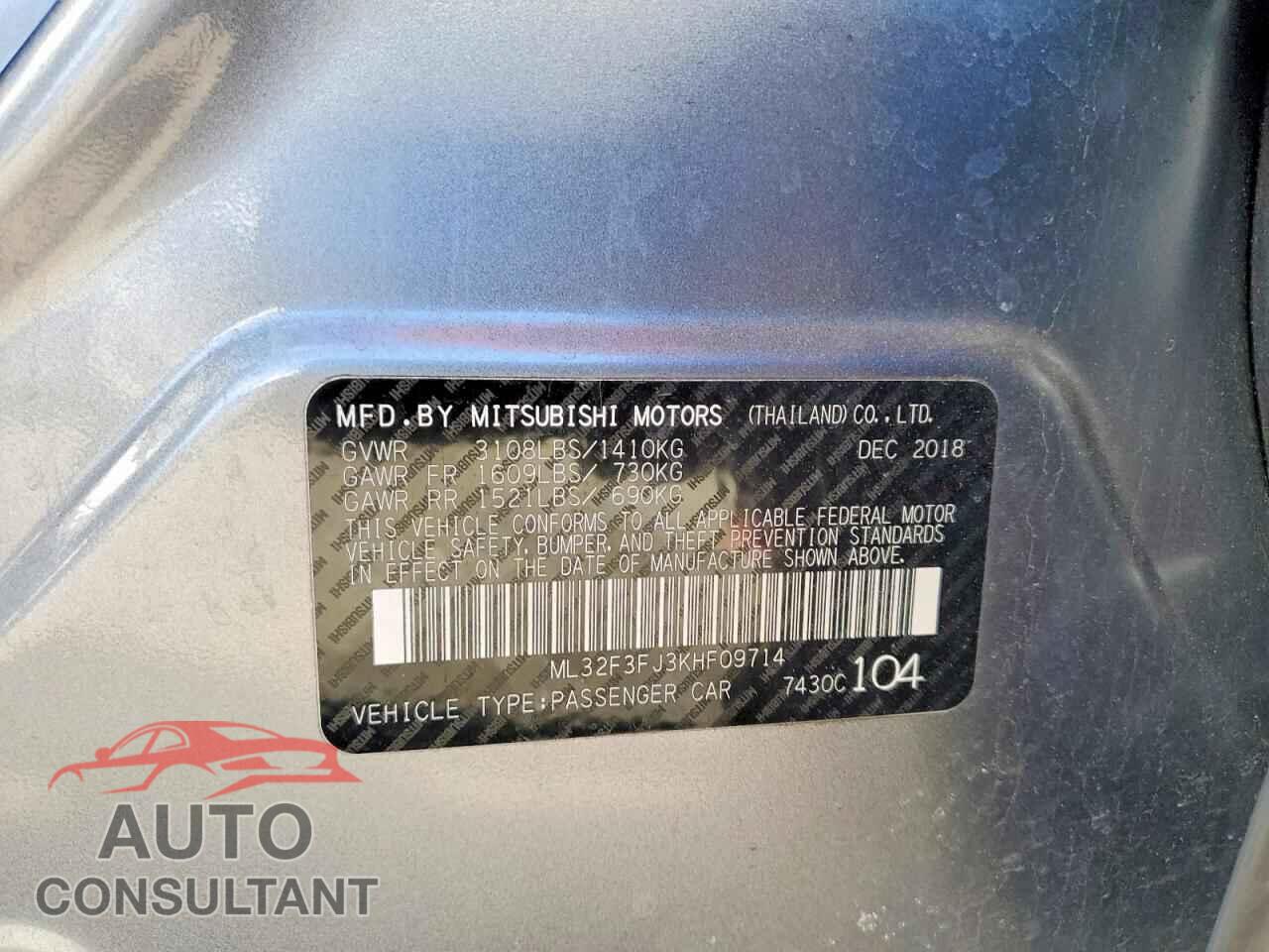 MITSUBISHI MIRAGE 2019 - ML32F3FJ3KHF09714