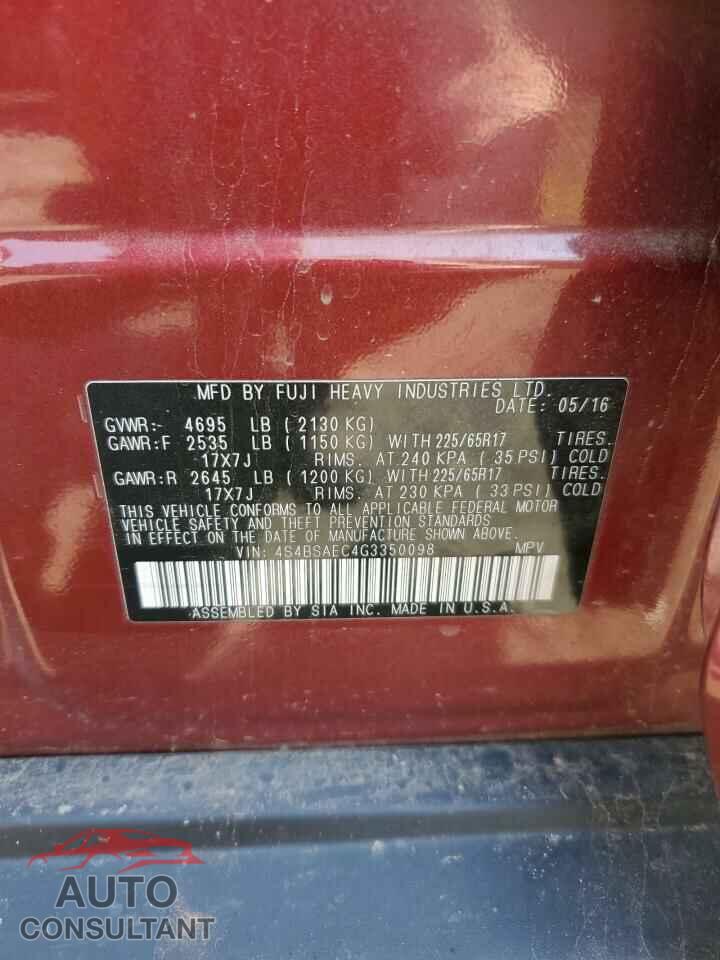 SUBARU OUTBACK 2016 - 4S4BSAEC4G3350098