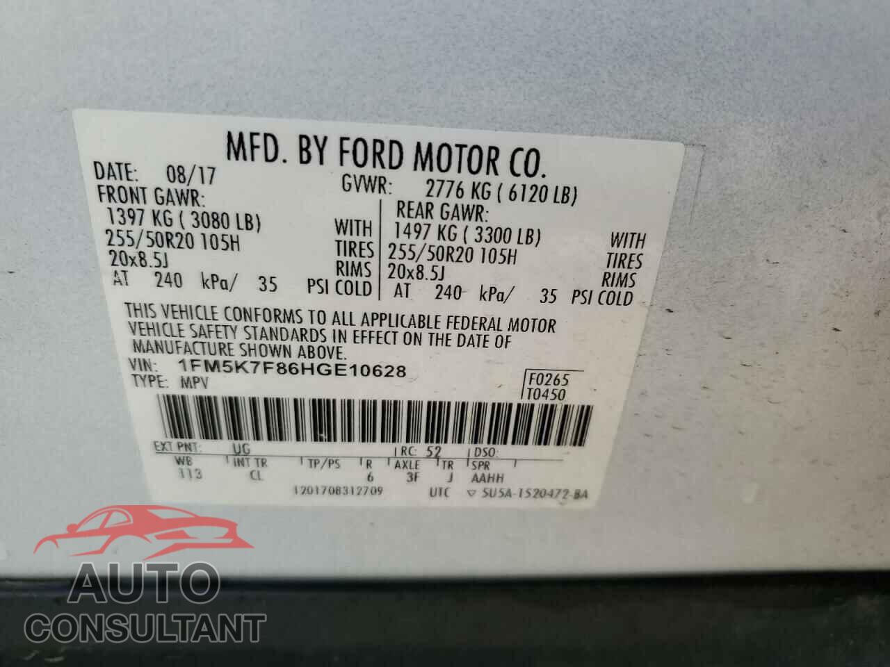 FORD EXPLORER 2017 - 1FM5K7F86HGE10628