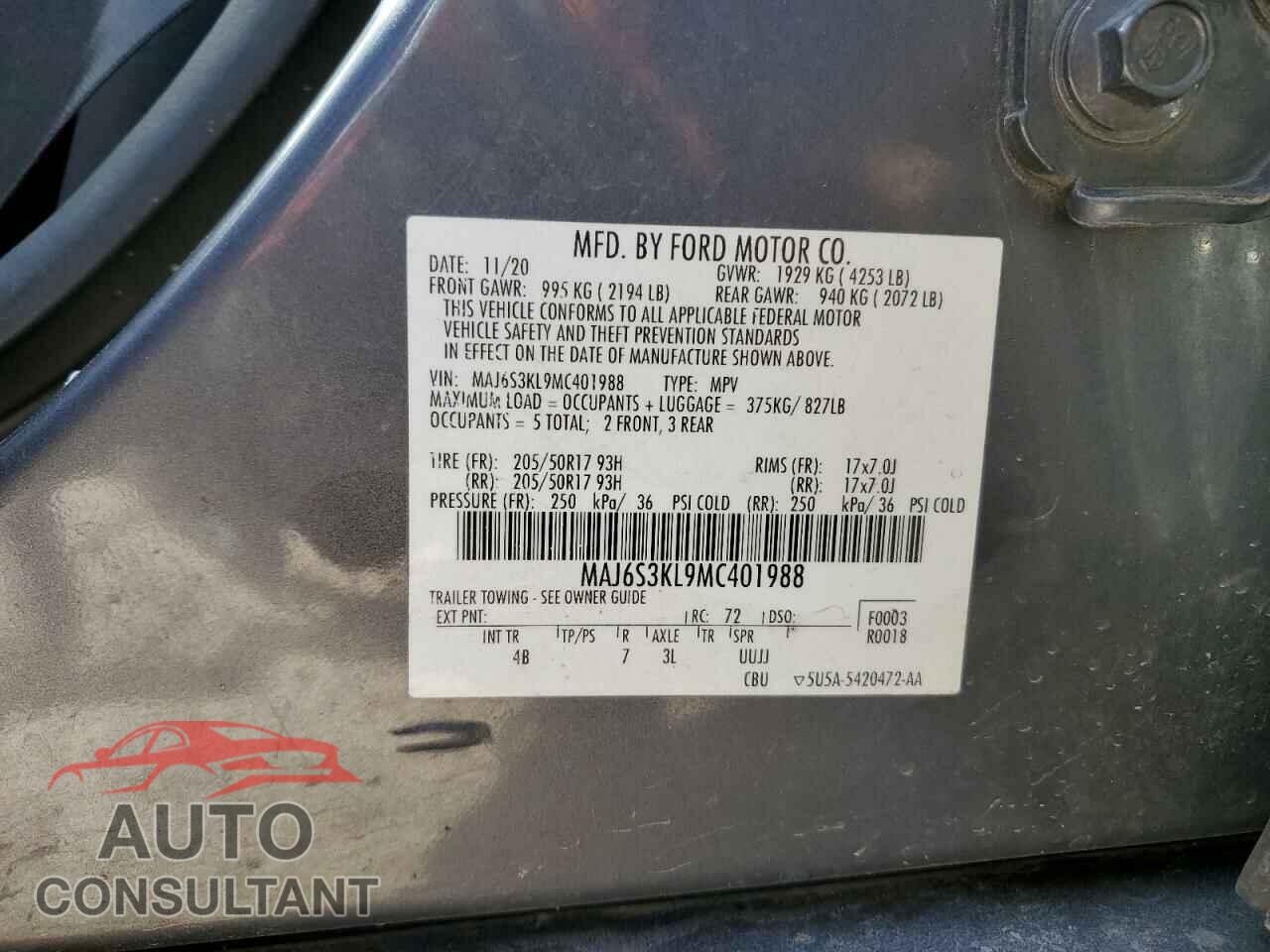 FORD ECOSPORT 2021 - MAJ6S3KL9MC401988