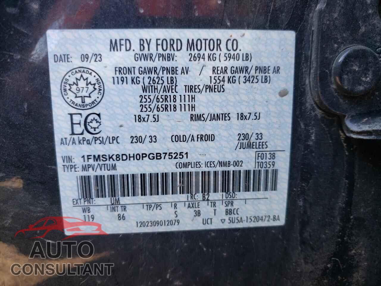 FORD EXPLORER 2023 - 1FMSK8DH0PGB75251