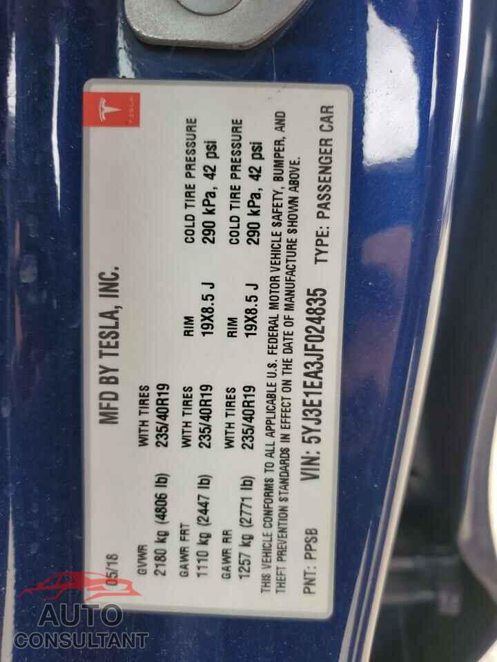 TESLA MODEL 3 2018 - 5YJ3E1EA3JF024835