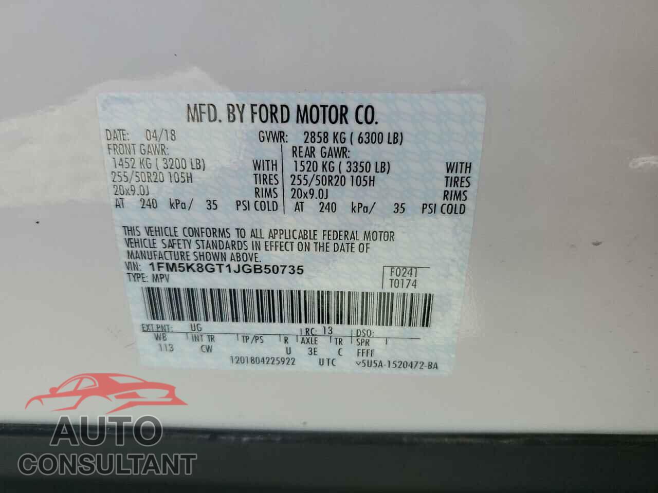 FORD EXPLORER 2018 - 1FM5K8GT1JGB50735
