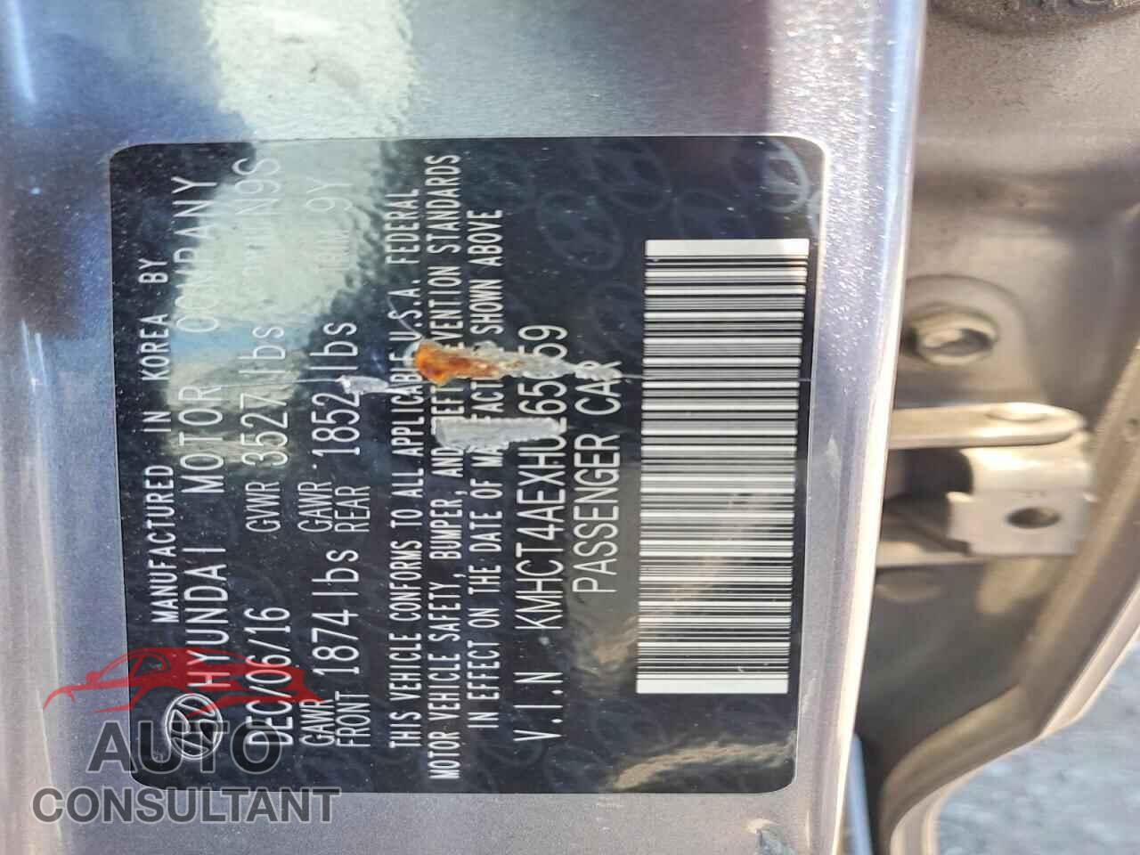 HYUNDAI ACCENT 2017 - KMHCT4AEXHU265059