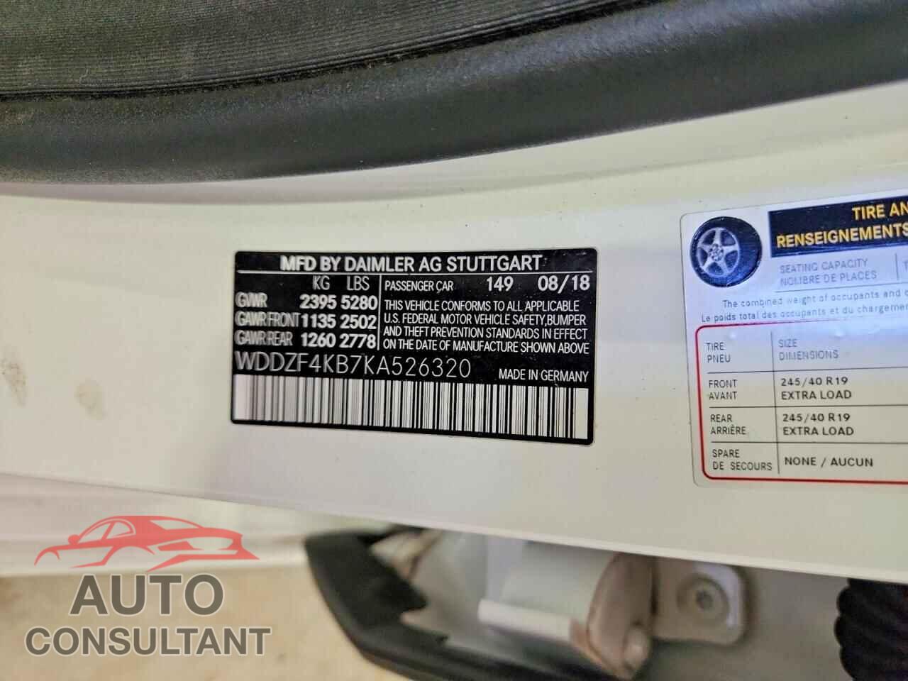 MERCEDES-BENZ E-CLASS 2019 - WDDZF4KB7KA526320