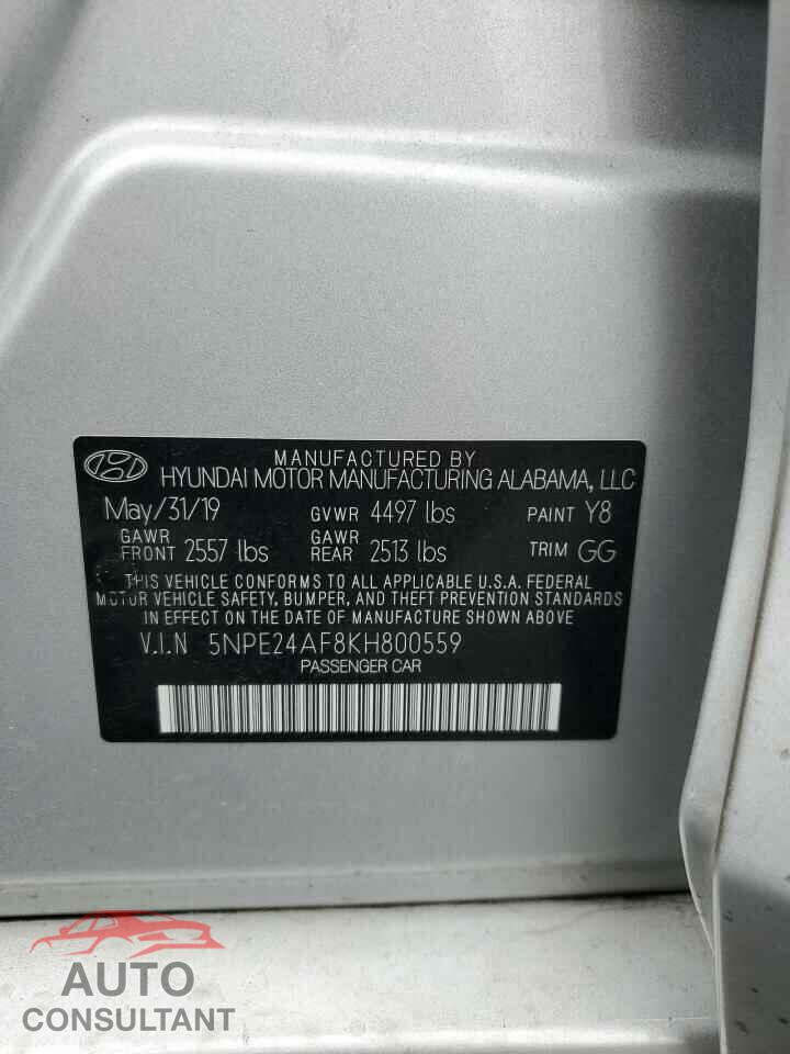 HYUNDAI SONATA 2019 - 5NPE24AF8KH800559