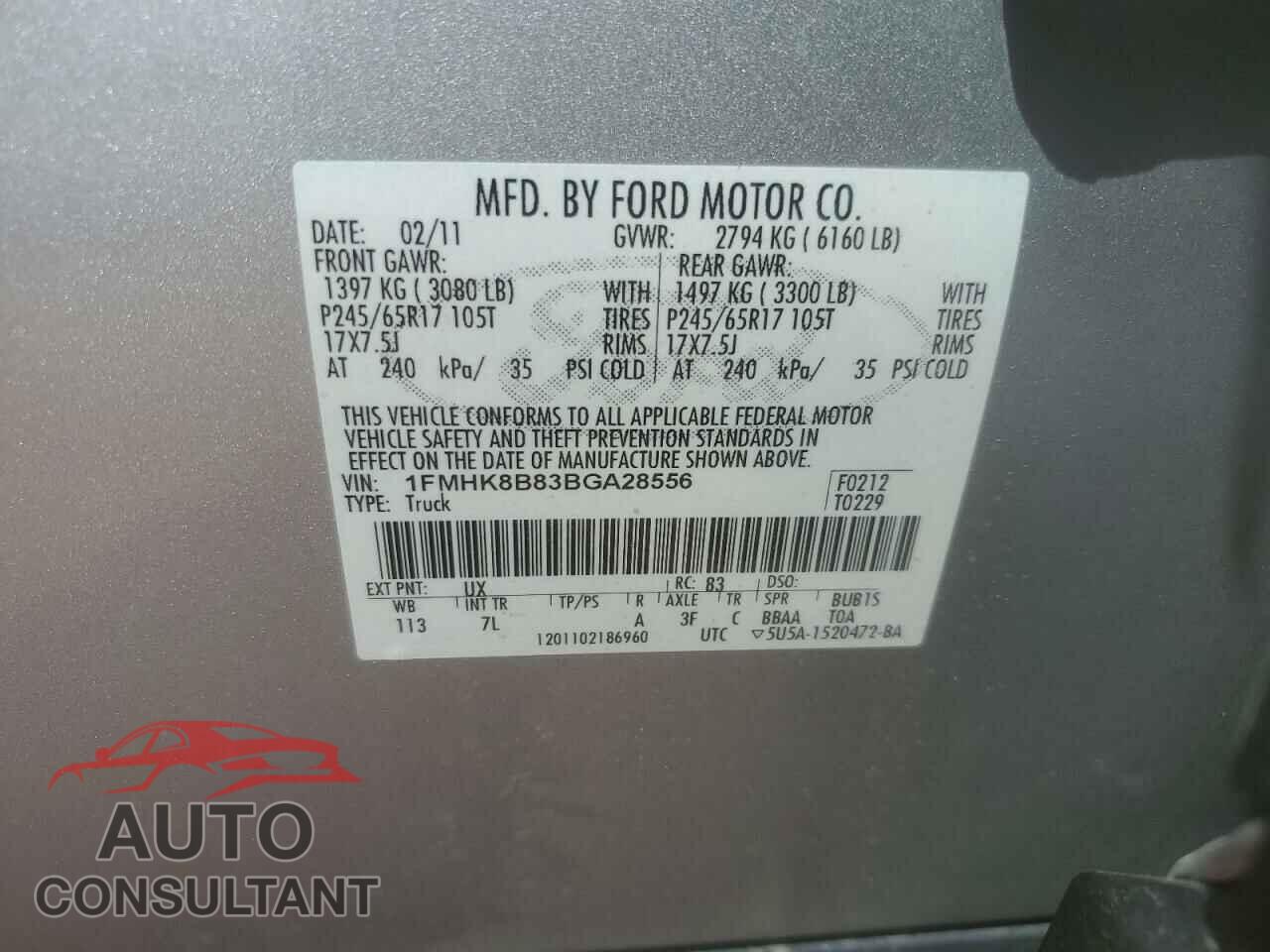 FORD EXPLORER 2011 - 1FMHK8B83BGA28556