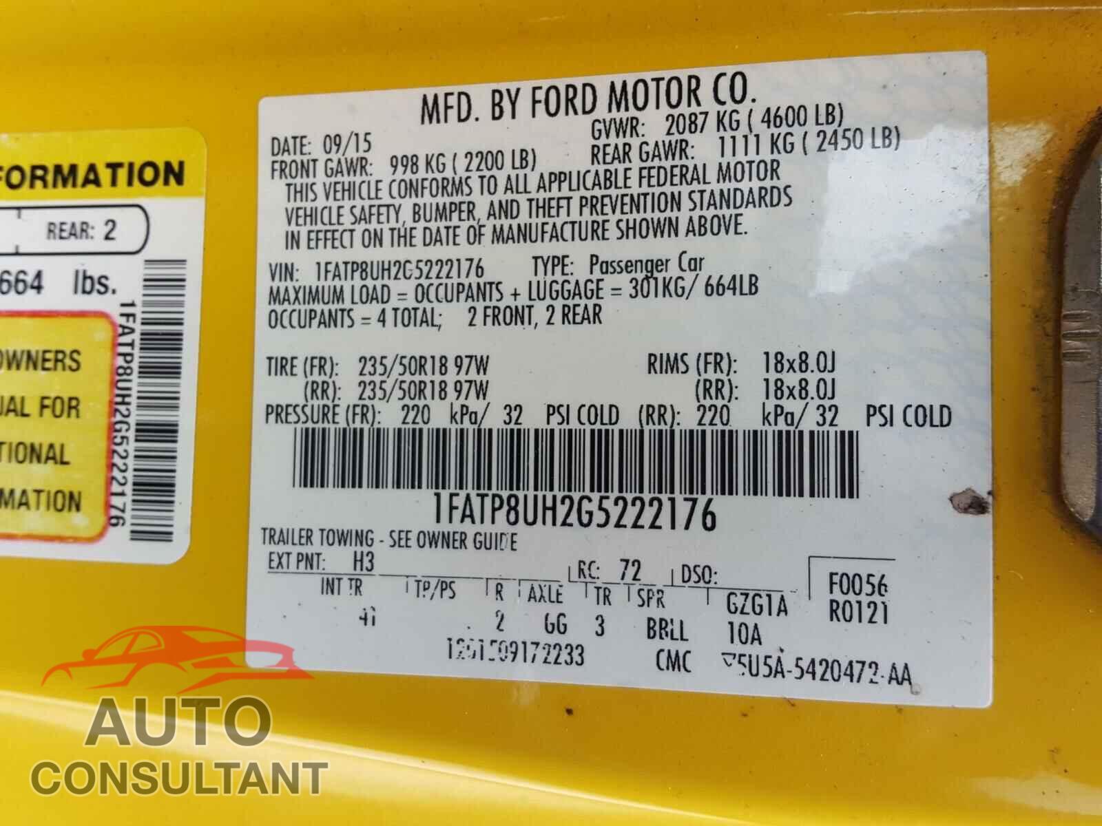 FORD MUSTANG 2016 - 1FATP8UH2G5222176