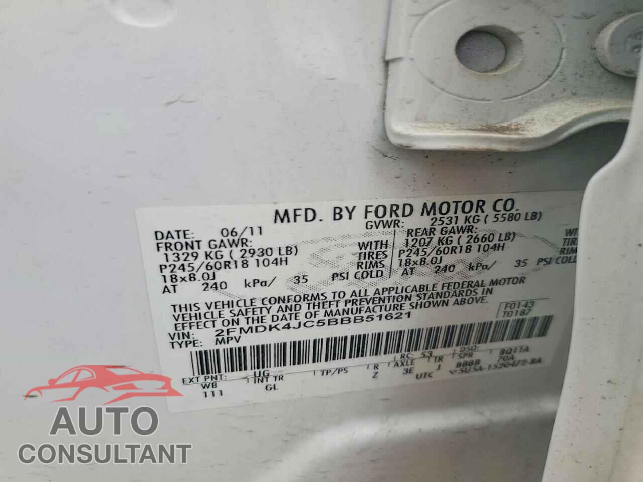 FORD EDGE 2011 - 2FMDK4JC5BBB51621