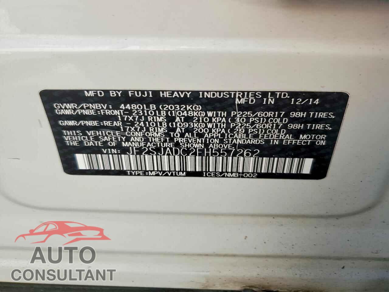 SUBARU FORESTER 2015 - JF2SJADC2FH557262