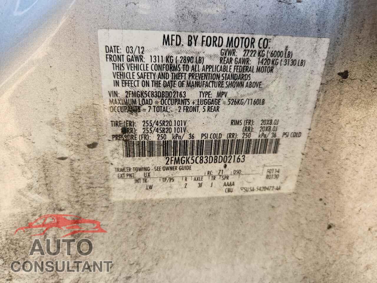 FORD FLEX 2013 - 2FMGK5C83DBD02163