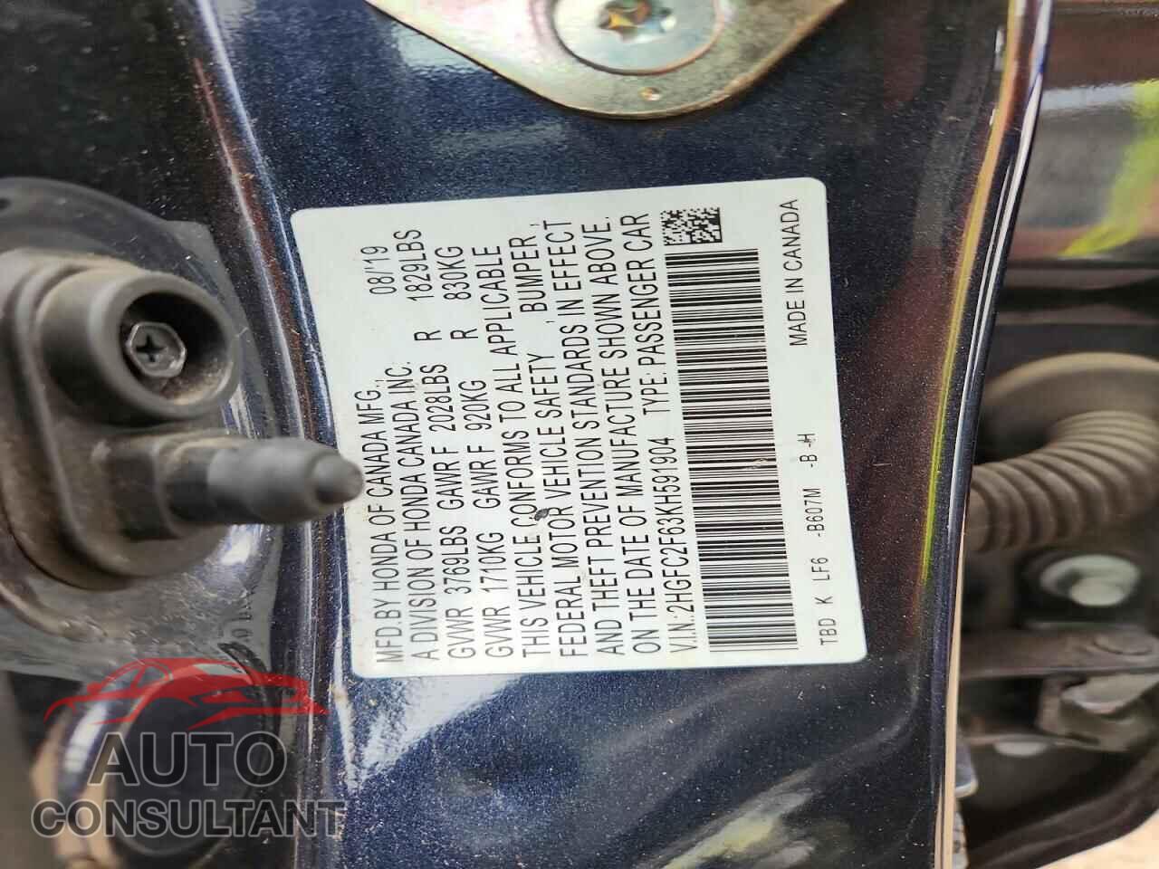 HONDA CIVIC 2019 - 2HGFC2F63KH591904
