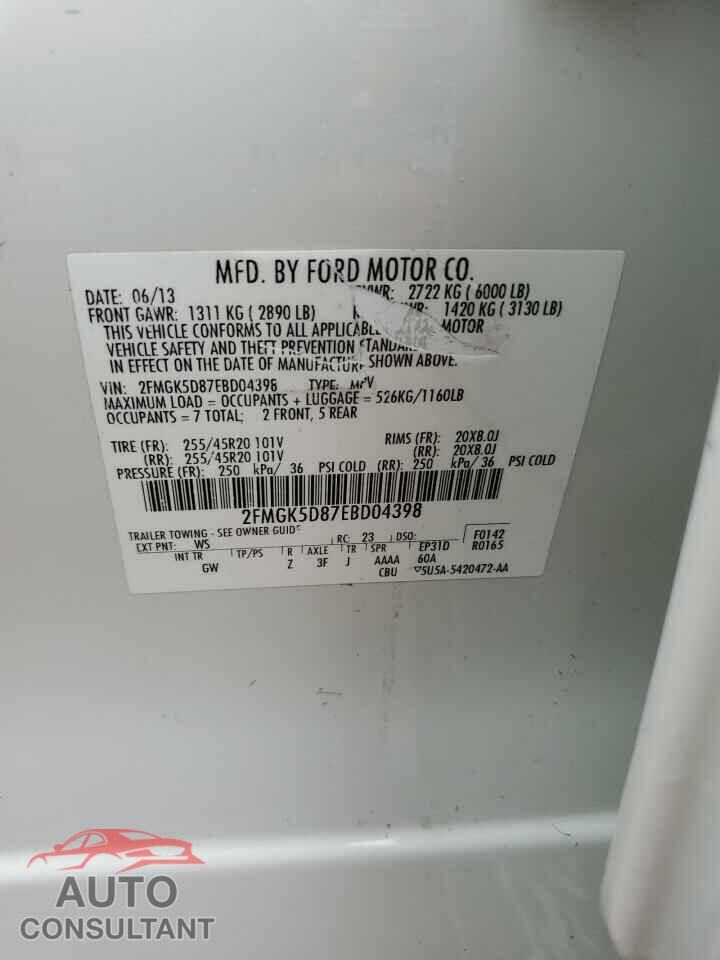 FORD FLEX 2014 - 2FMGK5D87EBD04398