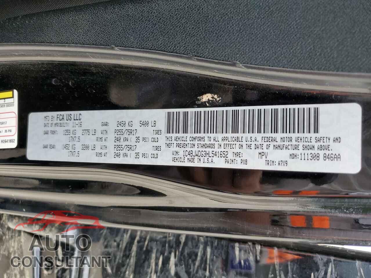 JEEP WRANGLER 2017 - 1C4BJWDG3HL541652