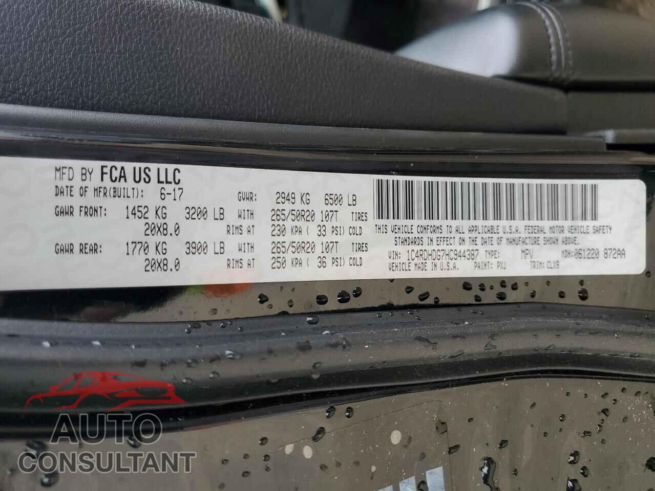 DODGE DURANGO 2017 - 1C4RDHDG7HC944387