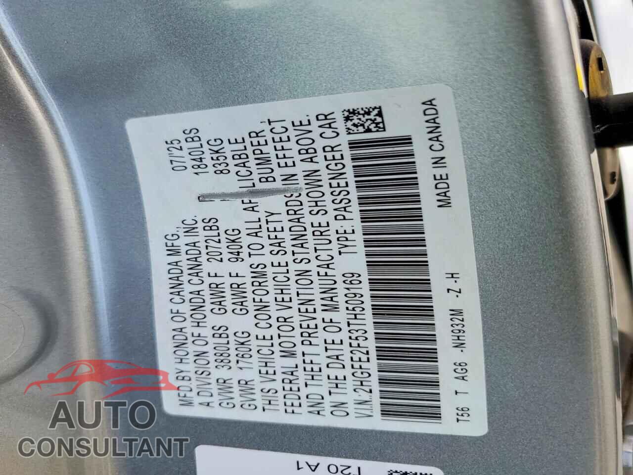 HONDA CIVIC 2026 - 2HGFE2F53TH509169