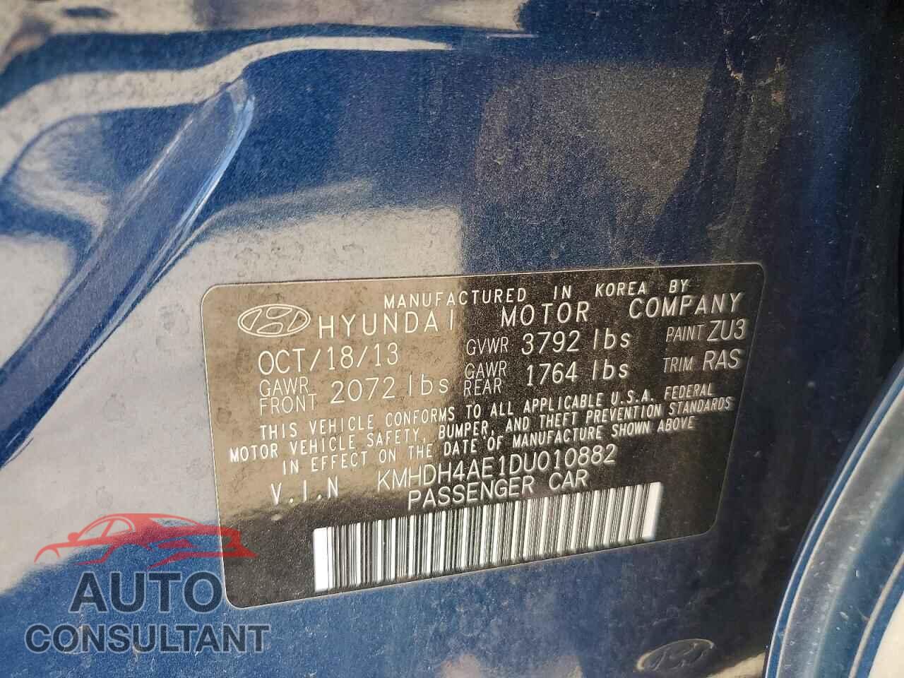 HYUNDAI ELANTRA 2013 - KMHDH4AE1DU010882