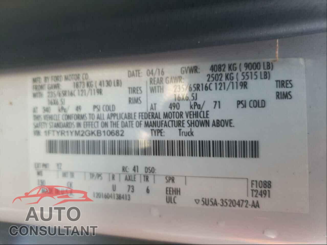 FORD TRANSIT CO 2016 - 1FTYR1YM2GKB10682