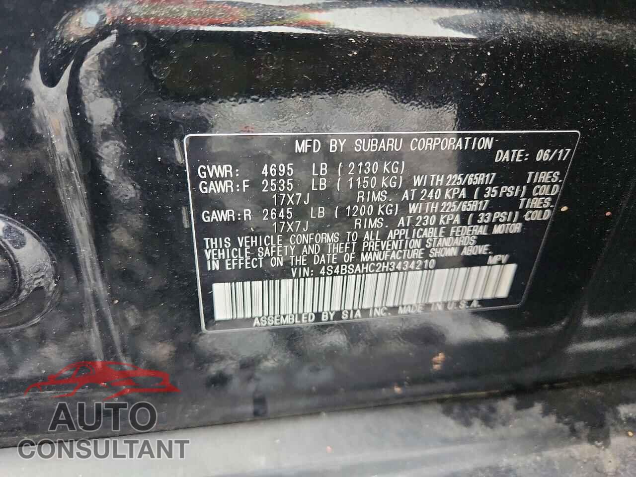 SUBARU OUTBACK 2017 - 4S4BSAHC2H3434210