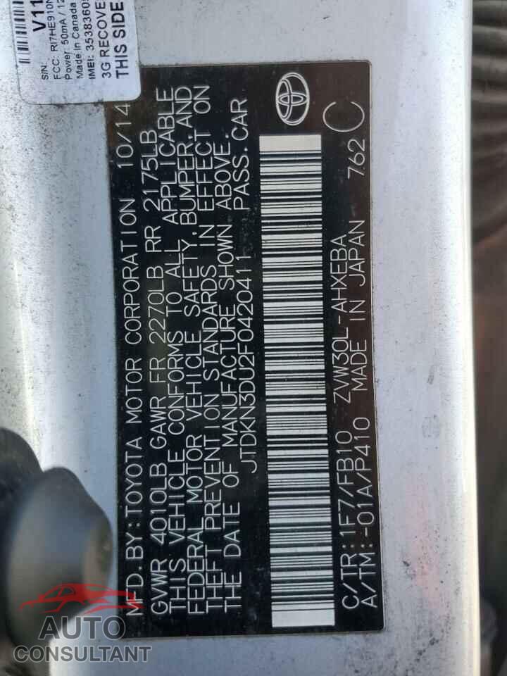 TOYOTA PRIUS 2015 - JTDKN3DU2F0420411