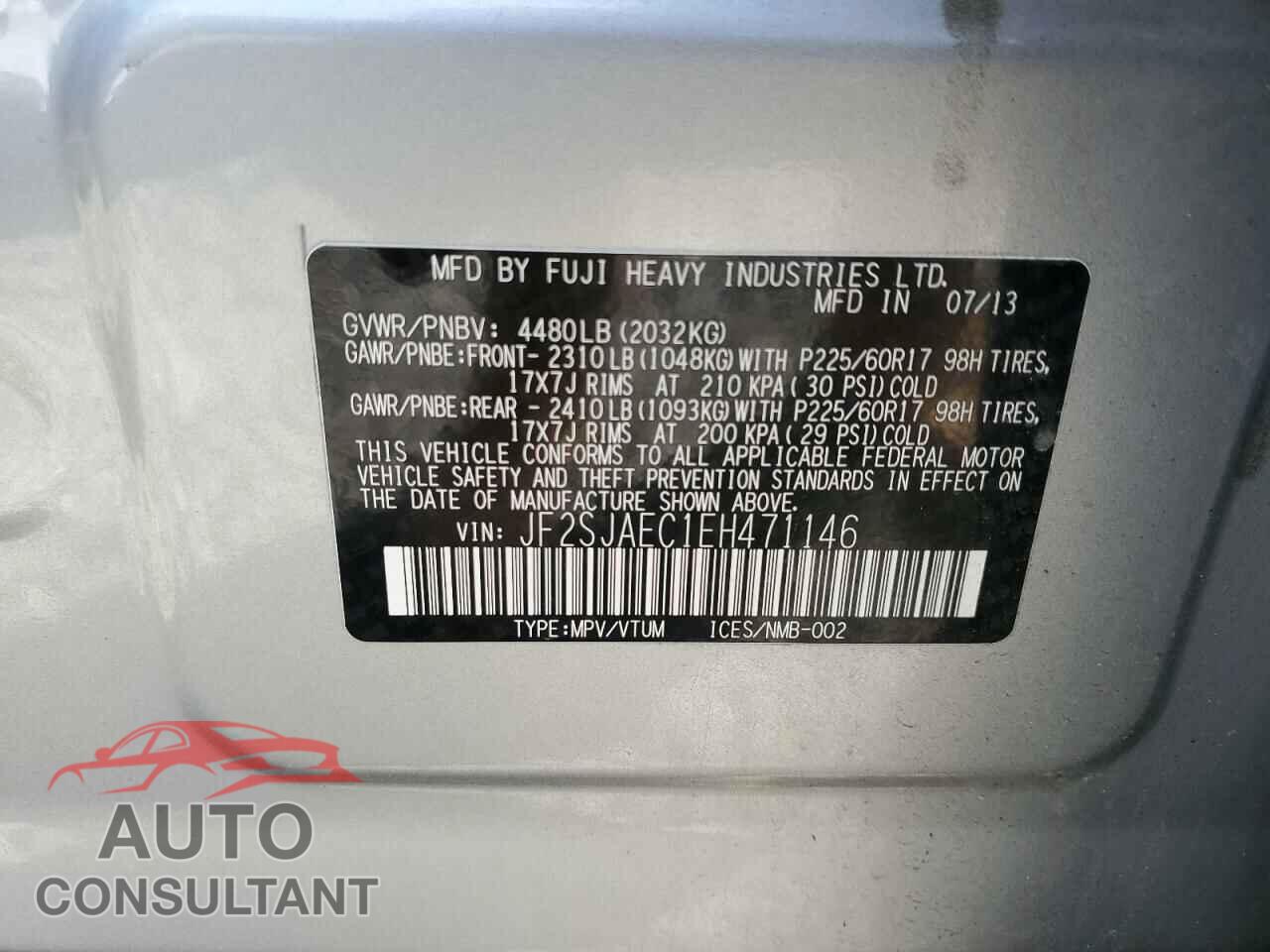 SUBARU FORESTER 2014 - JF2SJAEC1EH471146