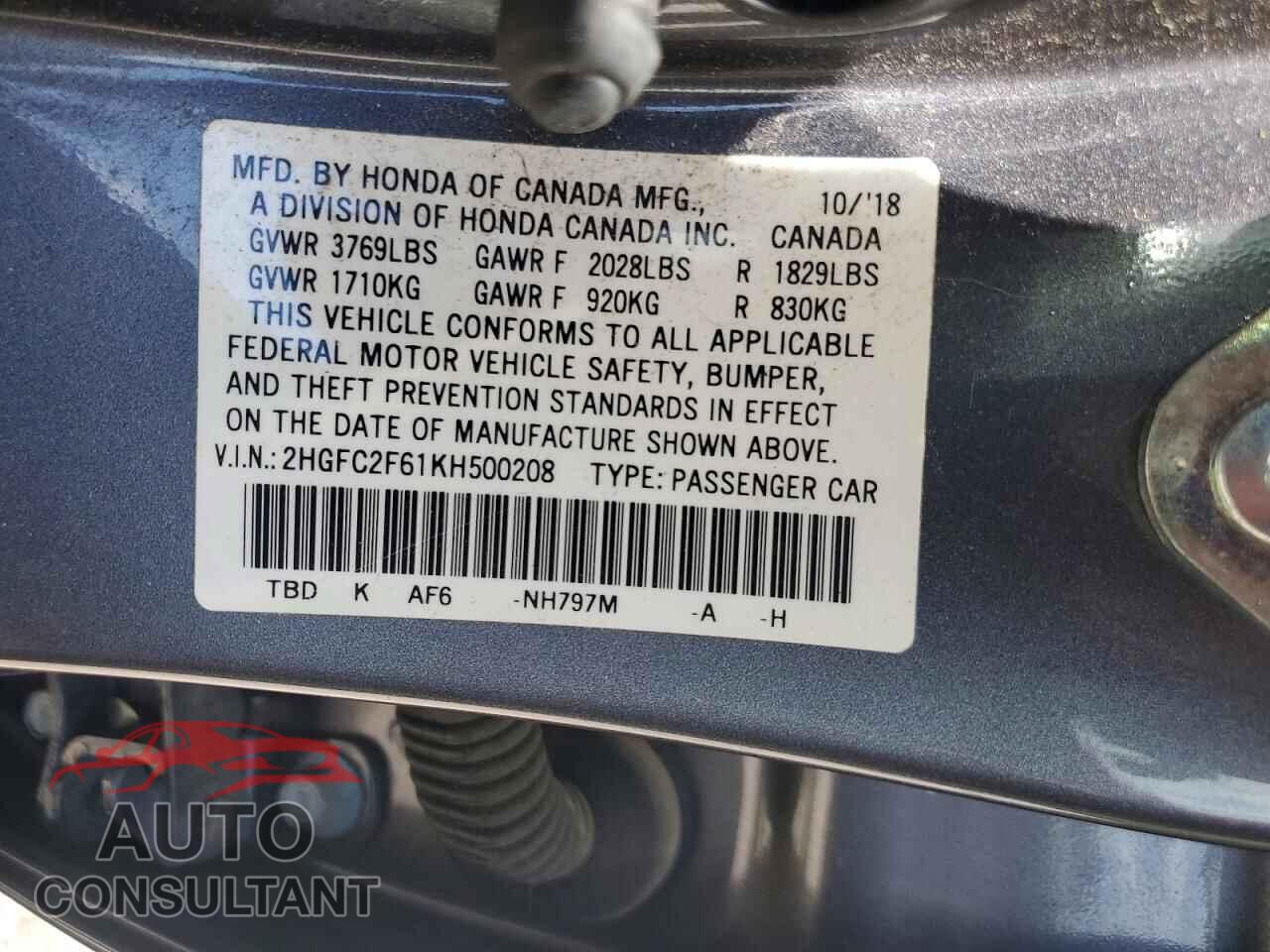 HONDA CIVIC 2019 - 2HGFC2F61KH500208