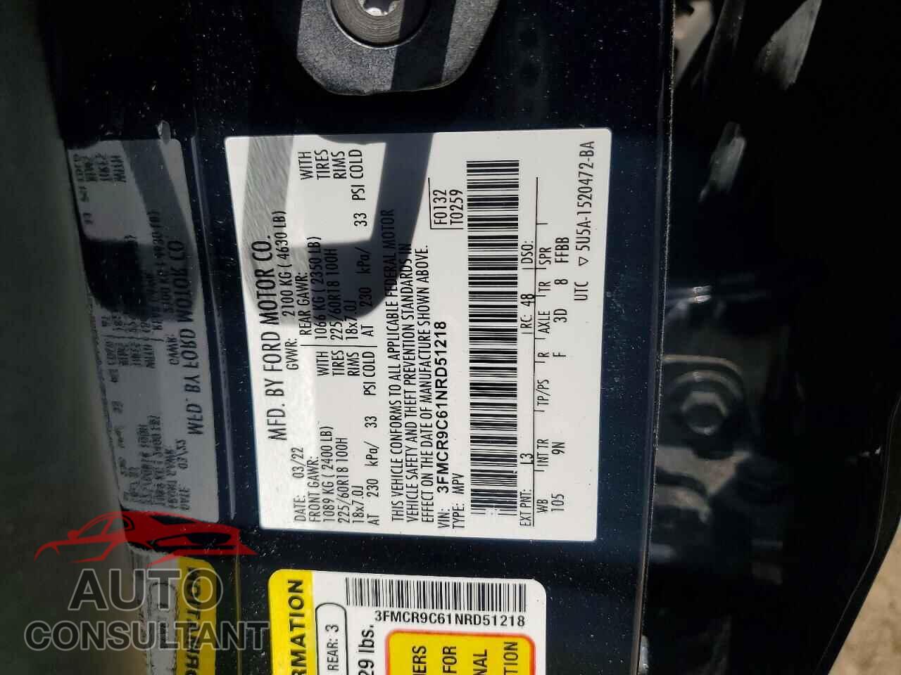 FORD BRONCO 2022 - 3FMCR9C61NRD51218