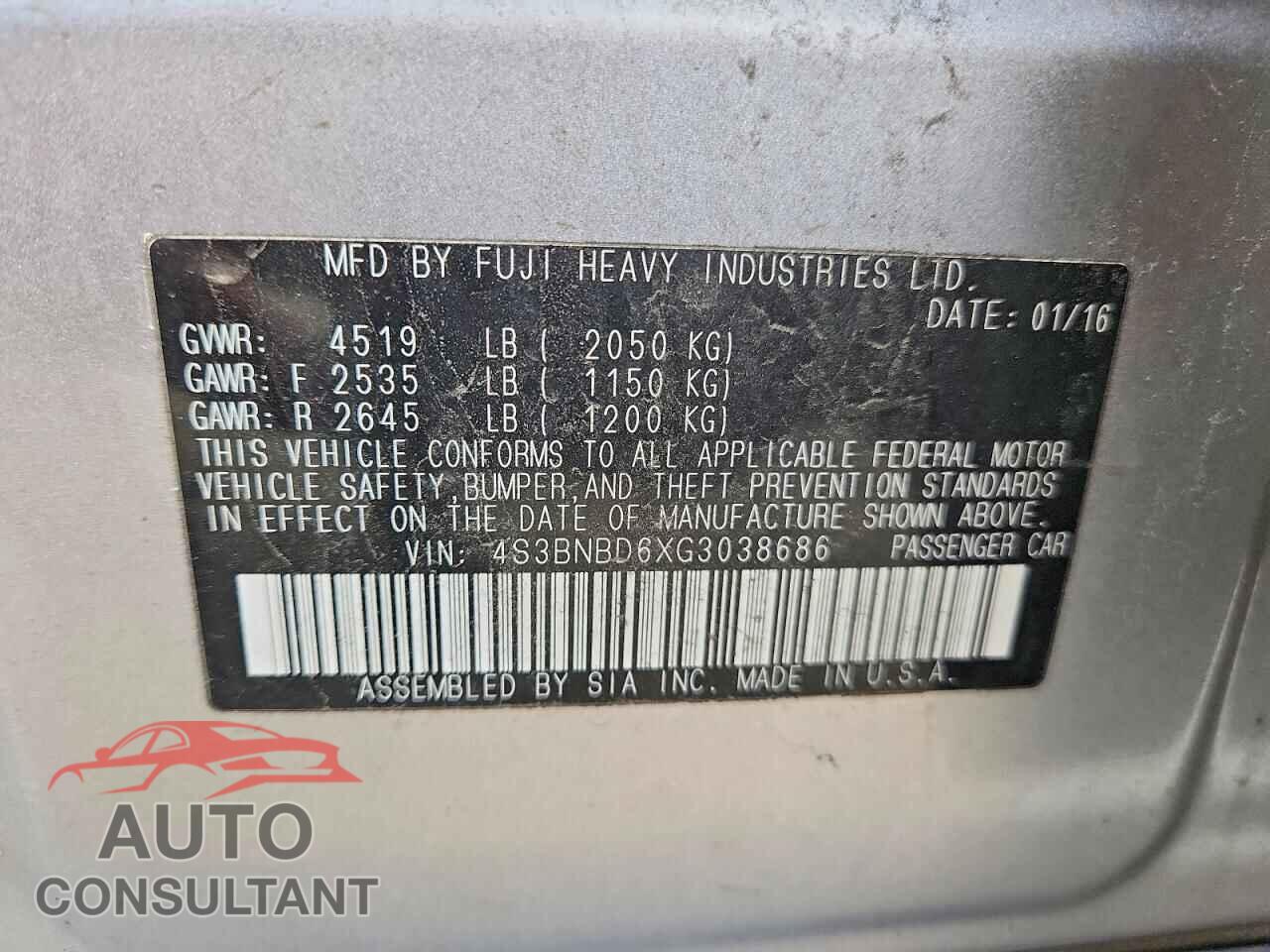 SUBARU LEGACY 2016 - 4S3BNBD6XG3038686