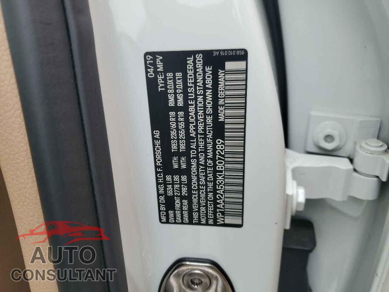 PORSCHE MACAN 2019 - WP1AA2A53KLB07289