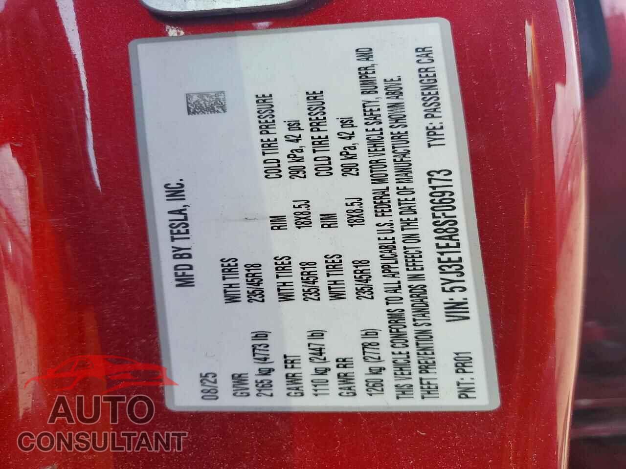 TESLA MODEL 3 2025 - 5YJ3E1EA8SF069173